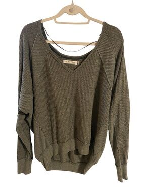 We The Free Olive Green V-Neck Ribbed Pullover